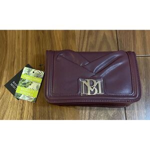 Badgley‎ Mischka Pleated Crossbody Bag Deep Plum Vegan Leather Braid Chain Strap